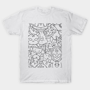 Alien Doodle Delight, Exploring the Cosmos with Extraterrestrial cute Creatures T-Shirt